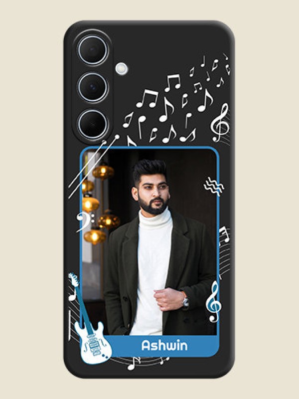 Custom Musical Theme Design with Text - Photo on Space Black Soft Matte Mobile Case - Galaxy A35 5G