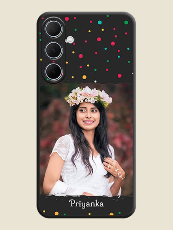 Custom Multicolor Dotted Pattern with Text on Space Black Custom Soft Matte Phone Back Cover - Galaxy A35 5G