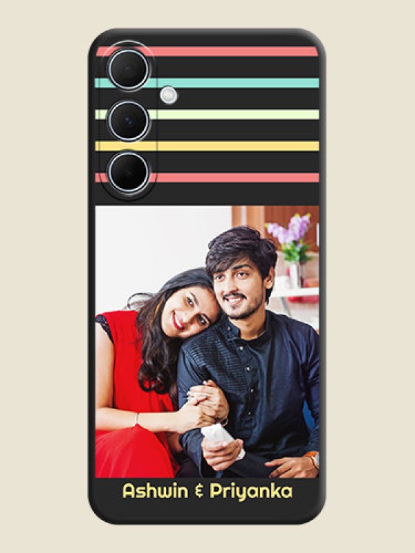 Custom Color Stripes with Photo and Text - Photo on Space Black Soft Matte Mobile Case - Galaxy A35 5G