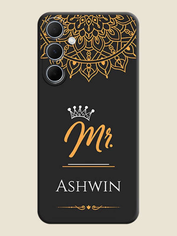 Custom Mr Name with Floral Design on Personalised Space Black Soft Matte Cases - Galaxy A35 5G