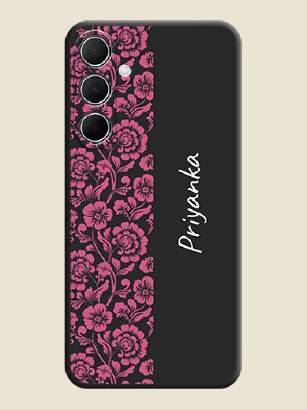 Custom Pink Floral Pattern Design With Custom Text On Space Black Personalized Soft Matte Phone Covers - Galaxy A35 5G