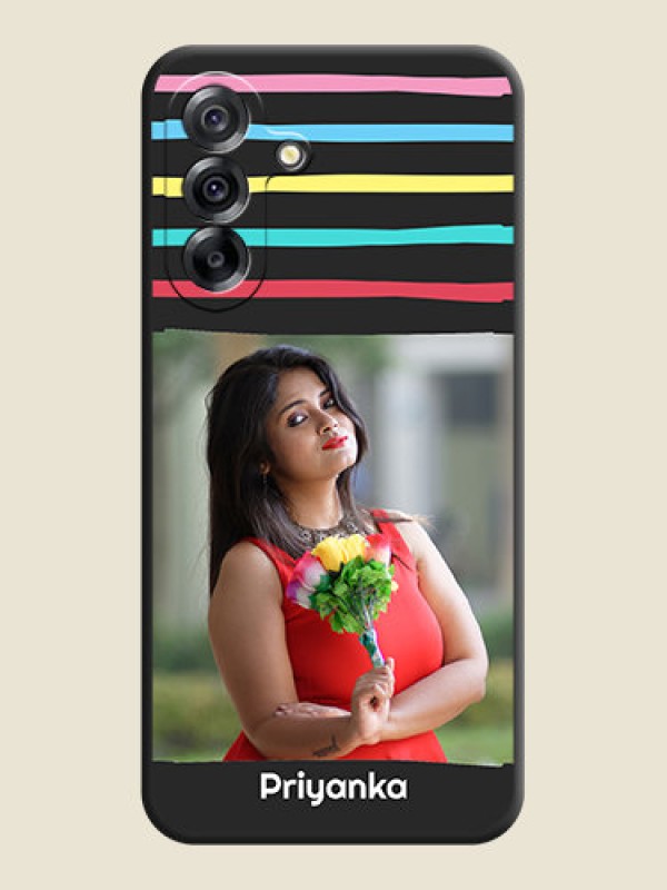 Custom Multicolor Lines with Image On Space Black Custom Soft Matte Mobile Back Cover - Samsung Galaxy A36 5G