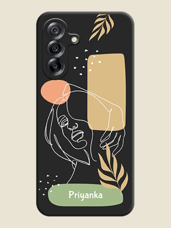 Custom Custom Text With Line Art Of Women & Leaves Design On Space Black Custom Soft Matte Mobile Back Cover - Samsung Galaxy A36 5G