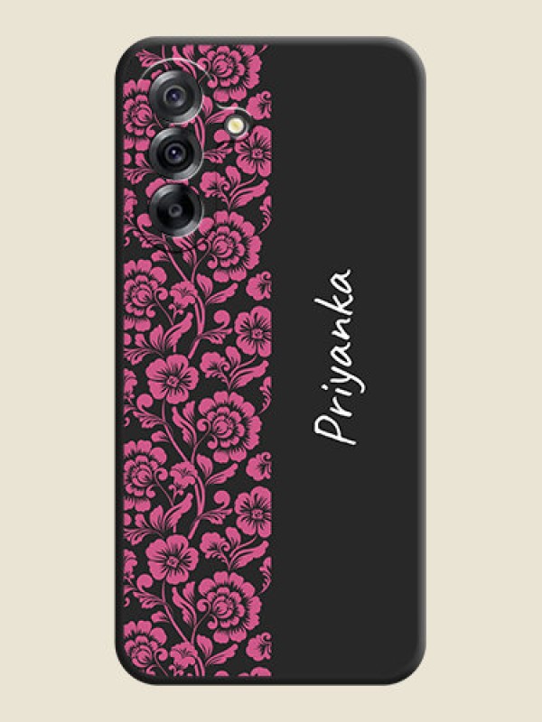 Custom Pink Floral Pattern Design With Custom Text On Space Black Custom Soft Matte Mobile Back Cover - Samsung Galaxy A36 5G