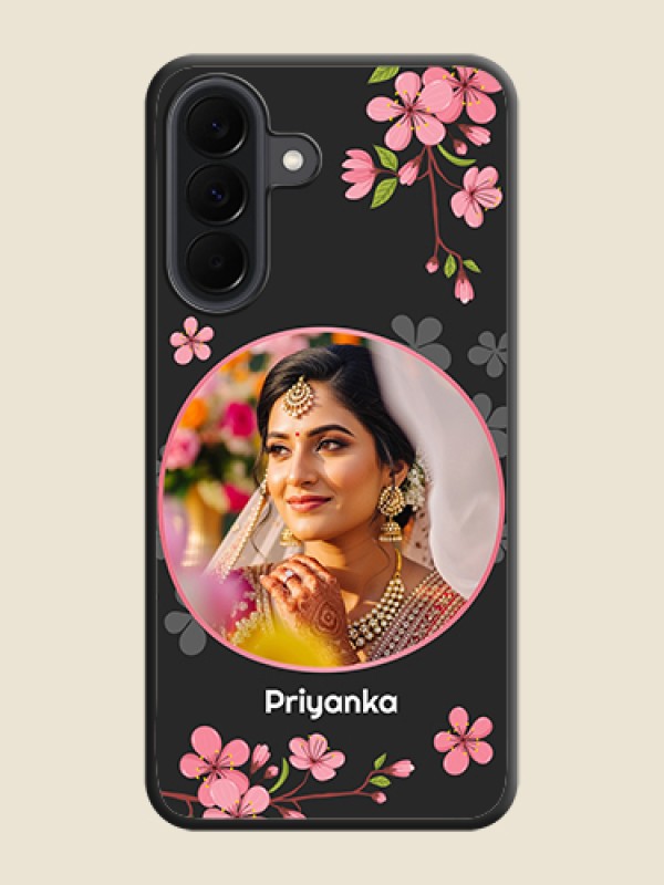 Custom Round Image with Pink Color Floral Design on Photo On Space Black Custom Soft Matte Mobile Back Cover - Samsung Galaxy A37 5G