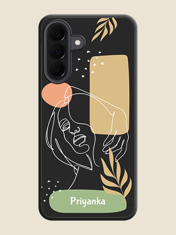 Custom Custom Text With Line Art Of Women & Leaves Design On Space Black Custom Soft Matte Mobile Back Cover - Samsung Galaxy A37 5G