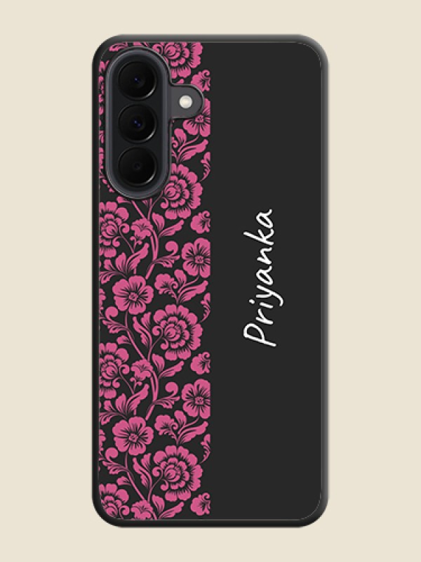 Custom Pink Floral Pattern Design With Custom Text On Space Black Custom Soft Matte Mobile Back Cover - Samsung Galaxy A37 5G