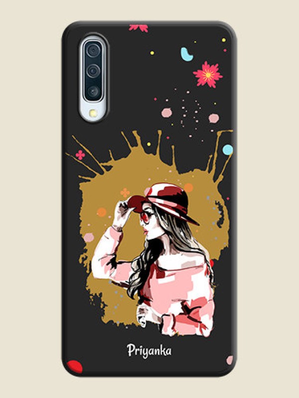 Custom Mordern Lady With Color Splash Background With Custom Text On Space Black Personalized Soft Matte Phone Covers -Samsung Galaxy A50