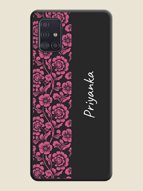 Custom Pink Floral Pattern Design With Custom Text On Space Black Personalized Soft Matte Phone Covers -Samsung Galaxy A51