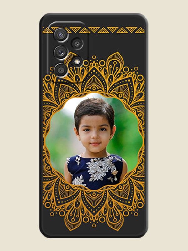 Custom Round Image with Floral Design on Photo on Space Black Soft Matte Mobile Cover - Galaxy A52 4G