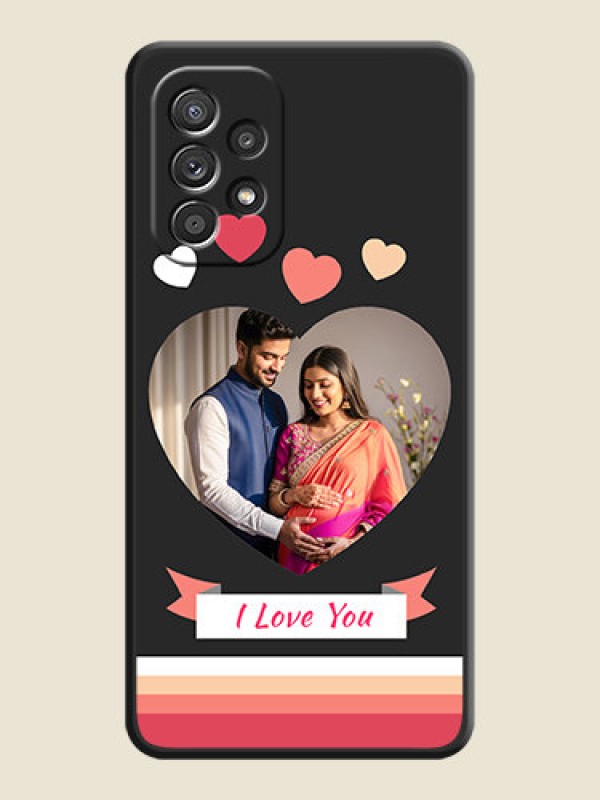 Custom Love Shaped Photo with Colorful Stripes on Personalised Space Black Soft Matte Cases - Galaxy A52s 5G
