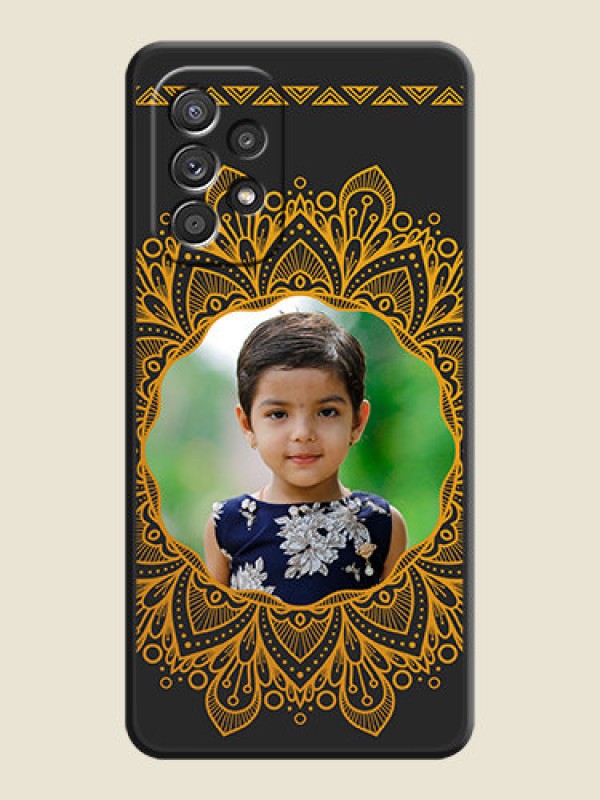 Custom Round Image with Floral Design on Photo on Space Black Soft Matte Mobile Cover - Galaxy A52s 5G