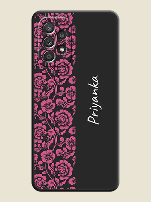 Custom Pink Floral Pattern Design With Custom Text On Space Black Personalized Soft Matte Phone Covers -Samsung Galaxy A52S 5G