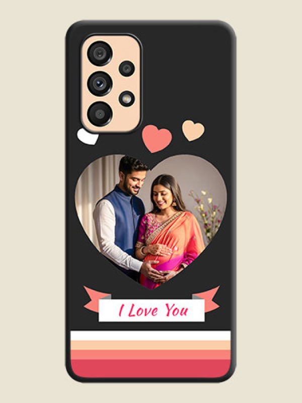 Custom Love Shaped Photo with Colorful Stripes on Personalised Space Black Soft Matte Cases - Galaxy A53 5G