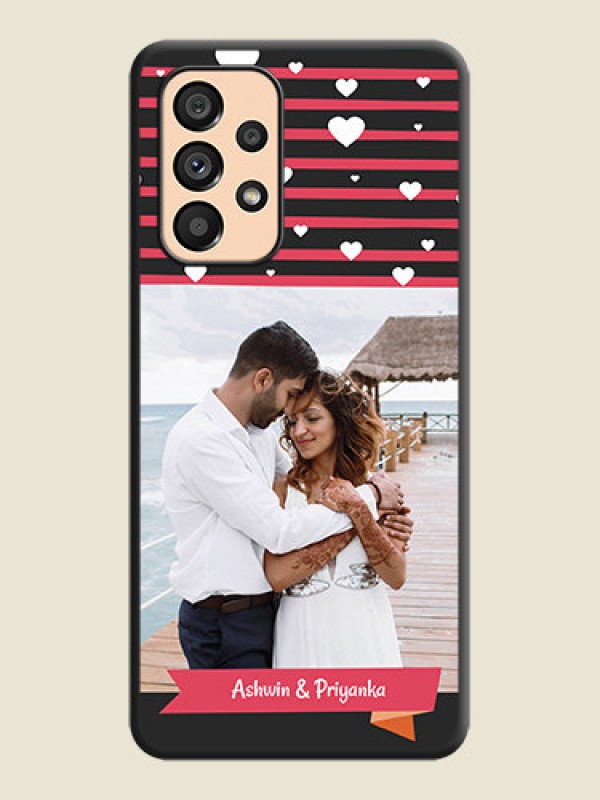 Custom White Color Love Symbols with Pink Lines Pattern on Space Black Custom Soft Matte Phone Cases - Galaxy A53 5G