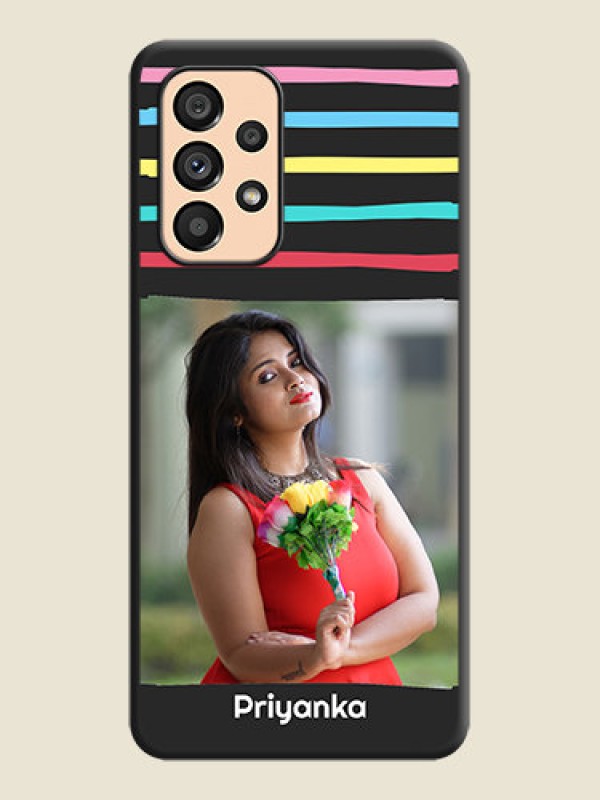 Custom Multicolor Lines with Image on Space Black Personalized Soft Matte Phone Covers - Galaxy A53 5G