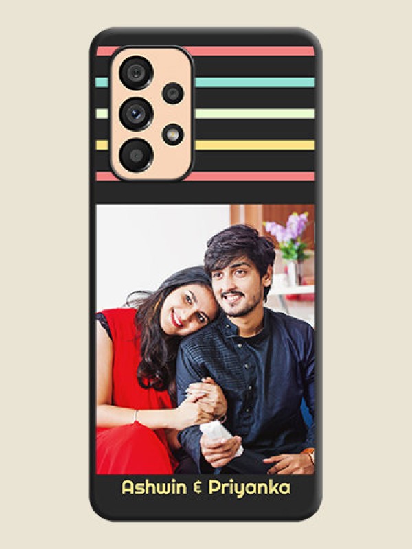 Custom Color Stripes with Photo and Text on Photo on Space Black Soft Matte Mobile Case - Galaxy A53 5G