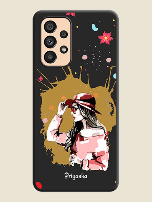 Custom Mordern Lady With Color Splash Background With Custom Text On Space Black Personalized Soft Matte Phone Covers -Samsung Galaxy A53 5G