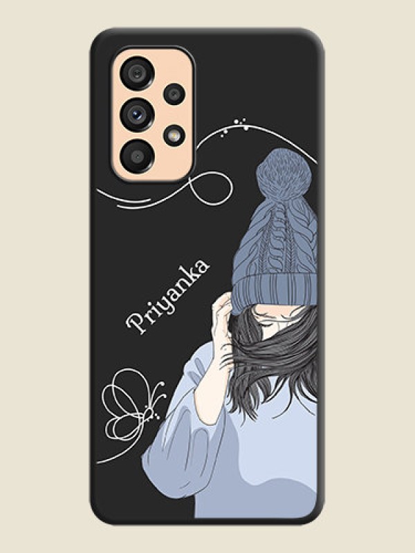 Custom Girl With Blue Winter Outfiit Custom Text Design On Space Black Personalized Soft Matte Phone Covers -Samsung Galaxy A53 5G