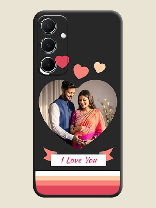 Custom Love Shaped Photo with Colorful Stripes on Personalised Space Black Soft Matte Cases - Galaxy A55 5G