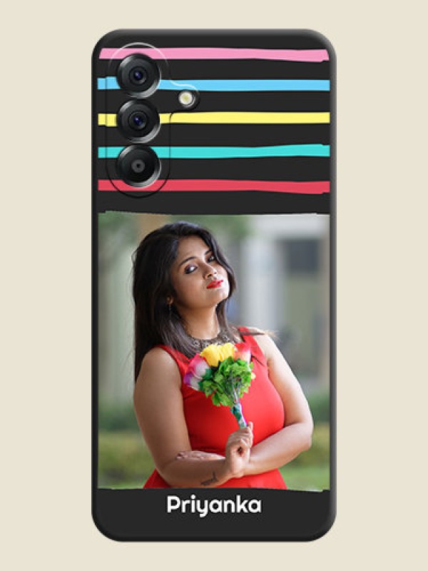 Custom Multicolor Lines with Image On Space Black Custom Soft Matte Mobile Back Cover - Samsung Galaxy A56 5G