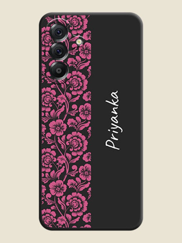 Custom Pink Floral Pattern Design With Custom Text On Space Black Custom Soft Matte Mobile Back Cover - Samsung Galaxy A56 5G
