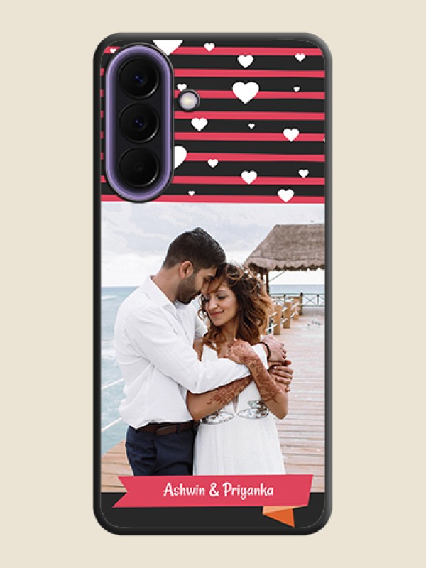 Custom White Color Love Symbols with Pink Lines Pattern On Space Black Custom Soft Matte Mobile Back Cover - Samsung Galaxy A57 5G