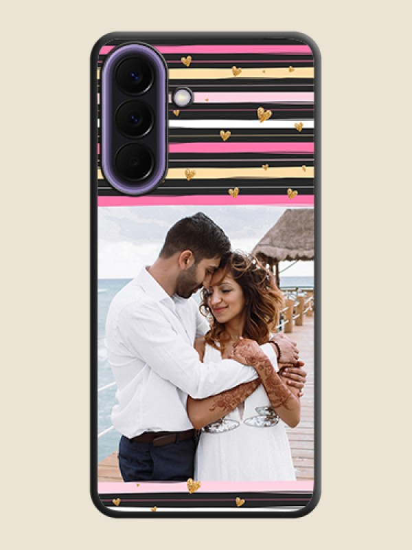 Custom Multicolor Lines and Golden Love Symbols Design on Photo On Space Black Custom Soft Matte Mobile Back Cover - Samsung Galaxy A57 5G