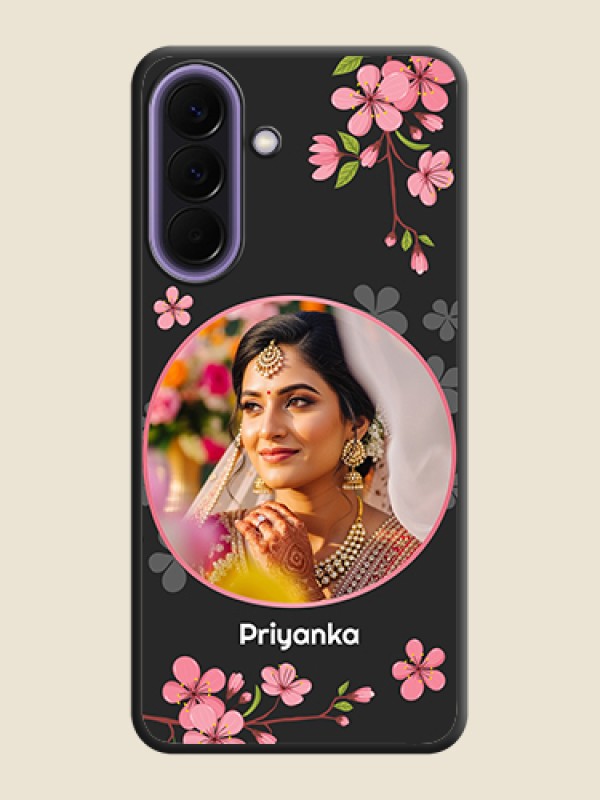 Custom Round Image with Pink Color Floral Design on Photo On Space Black Custom Soft Matte Mobile Back Cover - Samsung Galaxy A57 5G