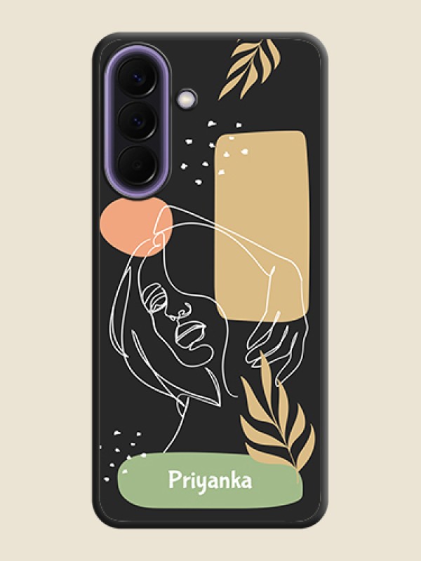 Custom Custom Text With Line Art Of Women & Leaves Design On Space Black Custom Soft Matte Mobile Back Cover - Samsung Galaxy A57 5G