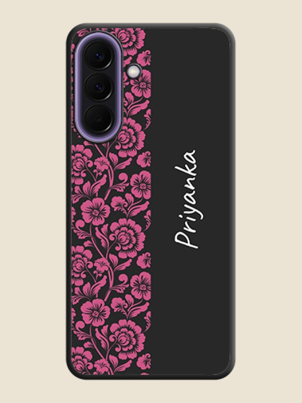 Custom Pink Floral Pattern Design With Custom Text On Space Black Custom Soft Matte Mobile Back Cover - Samsung Galaxy A57 5G