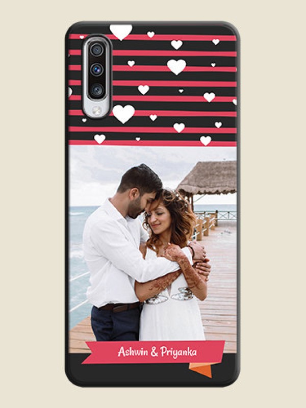 Custom White Color Love Symbols with Pink Lines Pattern on Space Black Custom Soft Matte Phone Cases - Galaxy A70S