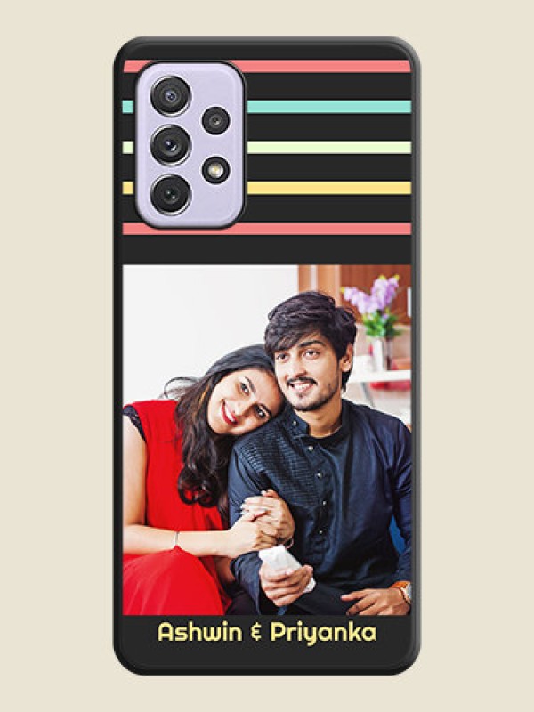 Custom Color Stripes with Photo and Text on Photo on Space Black Soft Matte Mobile Case - Galaxy A72