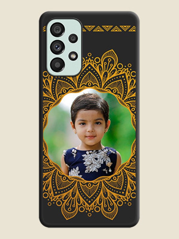 Custom Round Image with Floral Design on Photo on Space Black Soft Matte Mobile Cover - Galaxy A73 5G