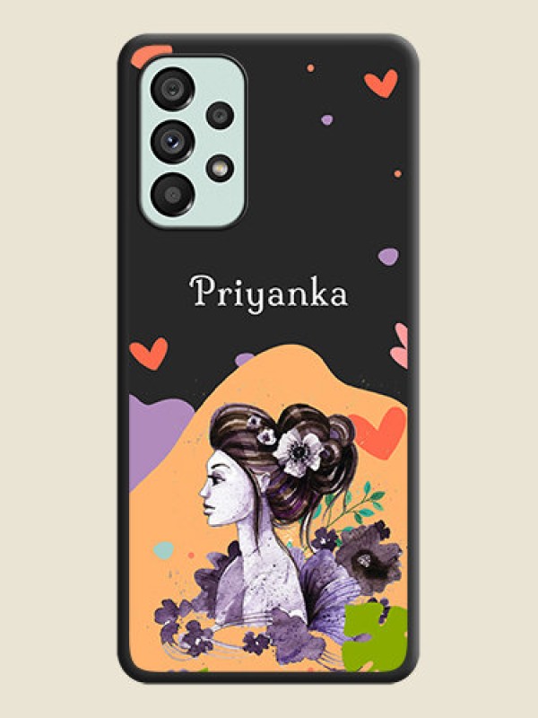Custom Namecase For Her With Fancy Lady Image On Space Black Personalized Soft Matte Phone Covers -Samsung Galaxy A73 5G
