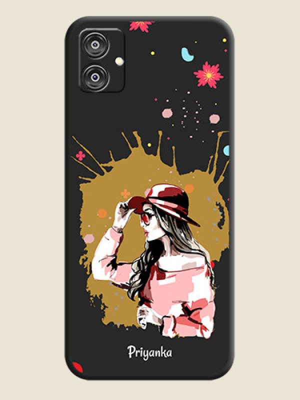 Custom Mordern Lady With Color Splash Background With Custom Text On Space Black Personalized Soft Matte Phone Covers - Galaxy F04