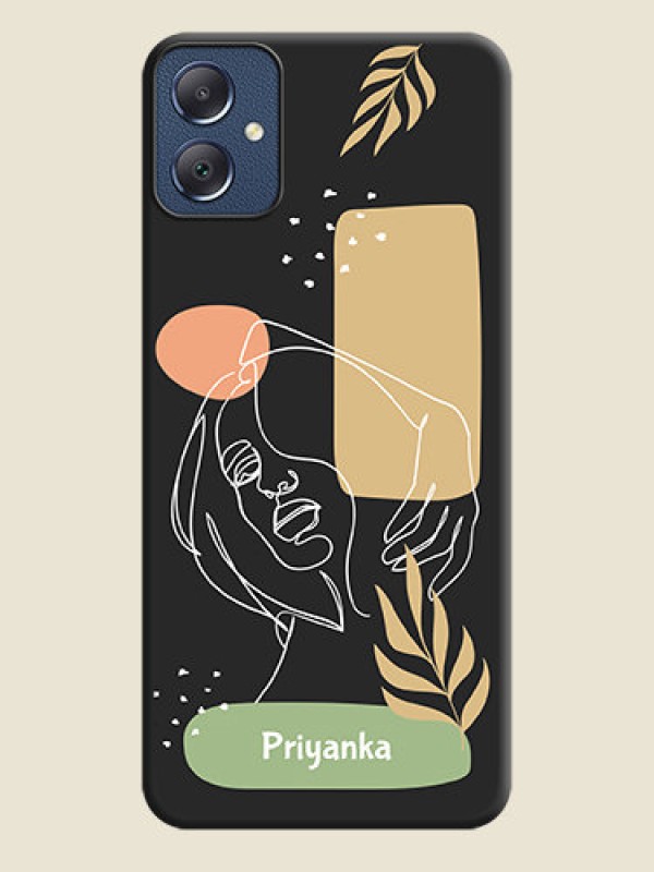 Custom Custom Text With Line Art Of Women & Leaves Design On Space Black Custom Soft Matte Mobile Back Cover - Galaxy F05