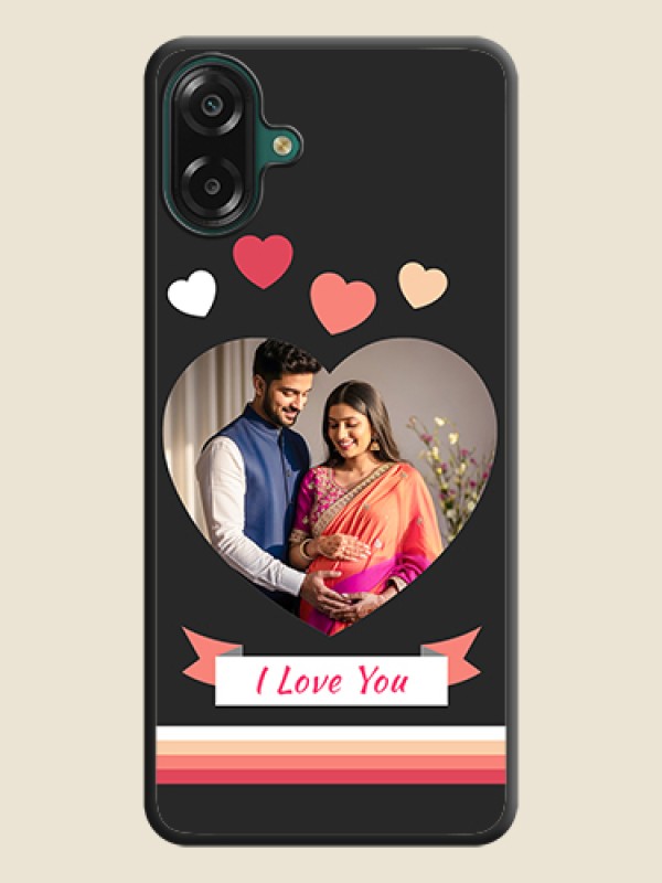 Custom Love Shaped Photo with Colorful Stripes On Space Black Custom Soft Matte Mobile Back Cover - Samsung Galaxy F07