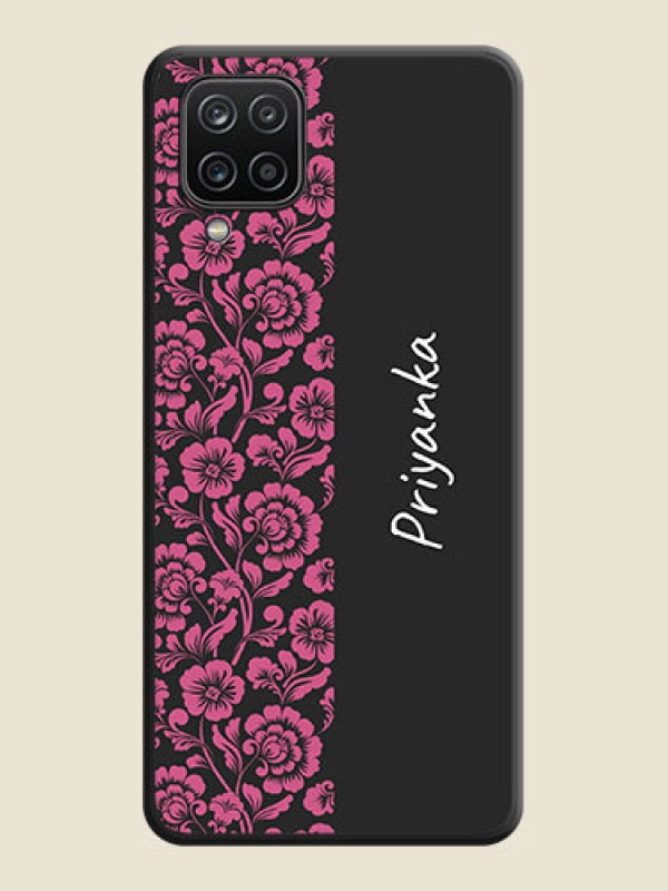 Custom Pink Floral Pattern Design With Custom Text On Space Black Personalized Soft Matte Phone Covers -Samsung Galaxy F12