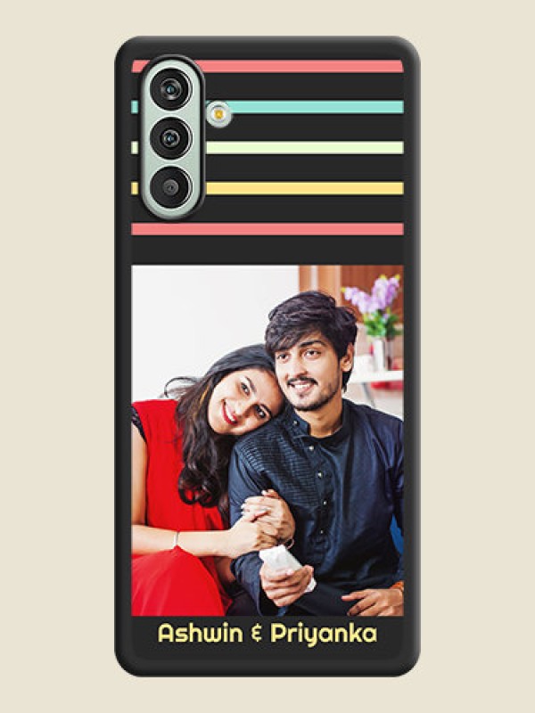 Custom Color Stripes with Photo and Text on Photo on Space Black Soft Matte Mobile Case - Xamsung Galaxy F13 