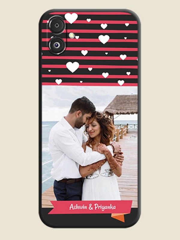 Custom White Color Love Symbols with Pink Lines Pattern on Space Black Custom Soft Matte Phone Cases - Galaxy F14 5G