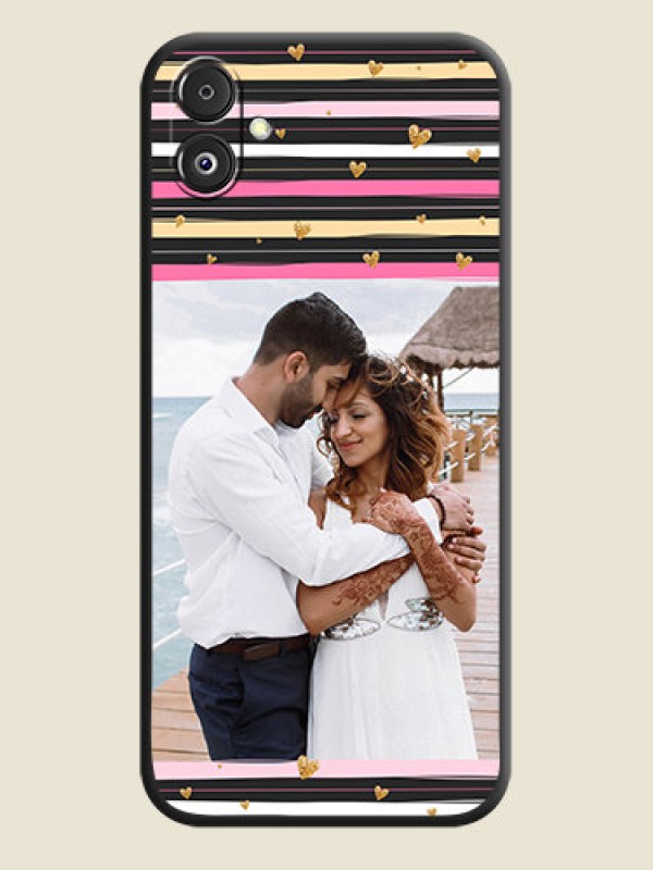 Custom Multicolor Lines and Golden Love Symbols Design - Photo on Space Black Soft Matte Mobile Cover - Galaxy F14 5G