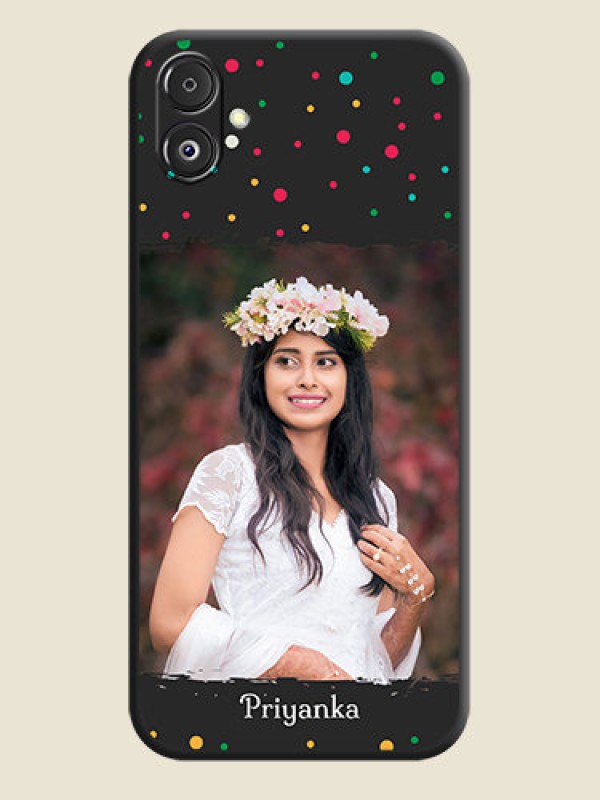 Custom Multicolor Dotted Pattern with Text on Space Black Custom Soft Matte Phone Back Cover - Galaxy F14 5G