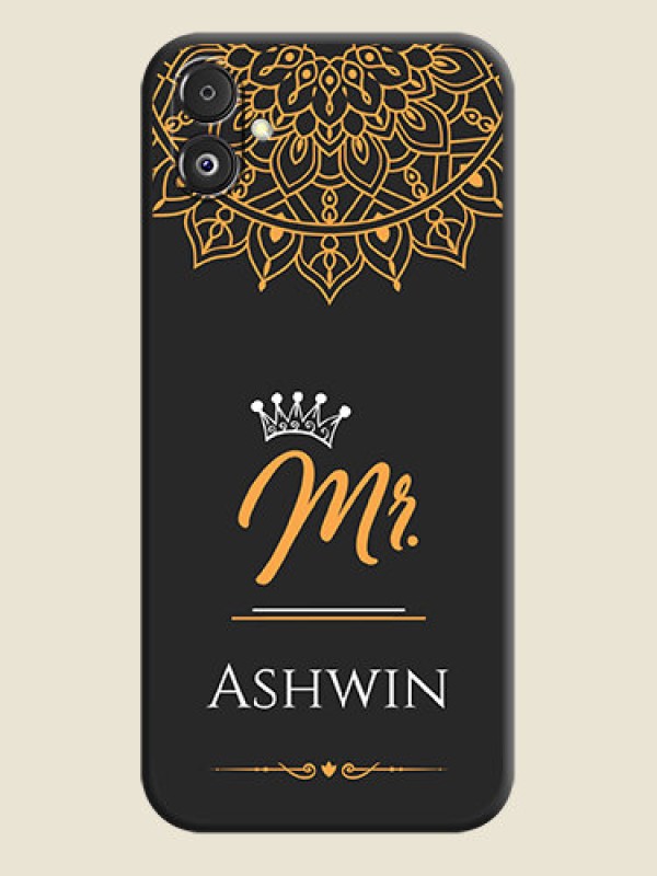 Custom Mr Name with Floral Design on Personalised Space Black Soft Matte Cases - Galaxy F14 5G
