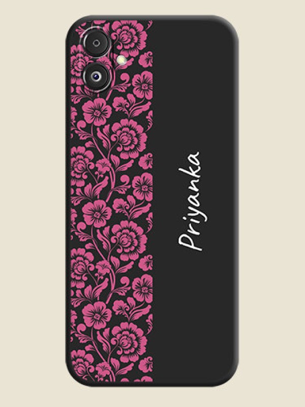 Custom Pink Floral Pattern Design With Custom Text On Space Black Personalized Soft Matte Phone Covers - Galaxy F14 5G