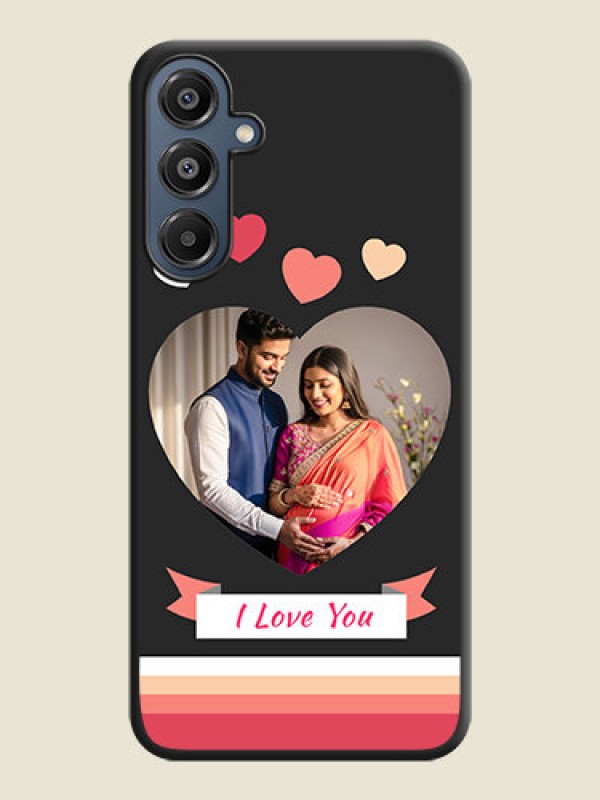 Custom Love Shaped Photo with Colorful Stripes On Space Black Custom Soft Matte Mobile Back Cover - Galaxy F16 5G