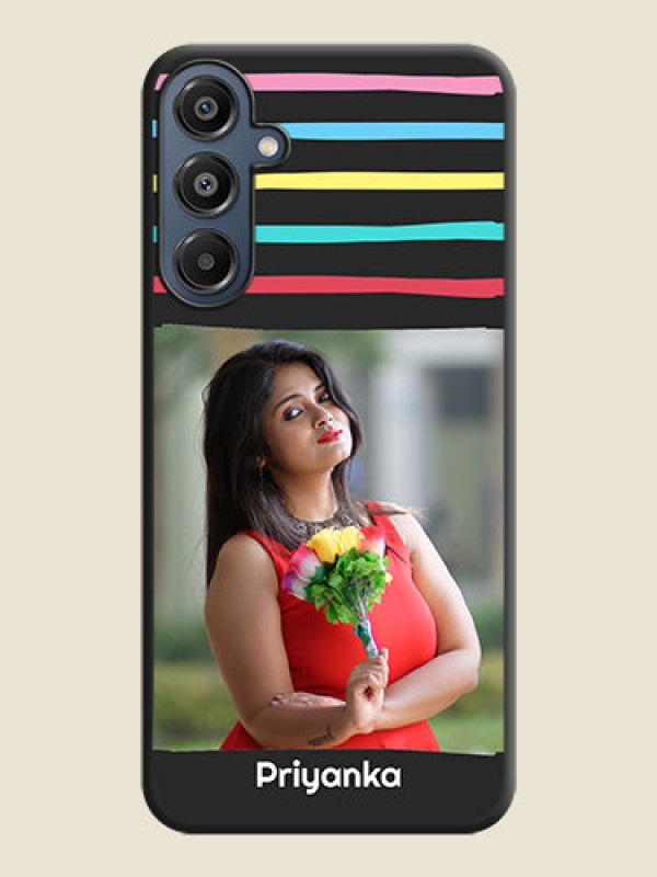 Custom Multicolor Lines with Image On Space Black Custom Soft Matte Mobile Back Cover - Galaxy F16 5G