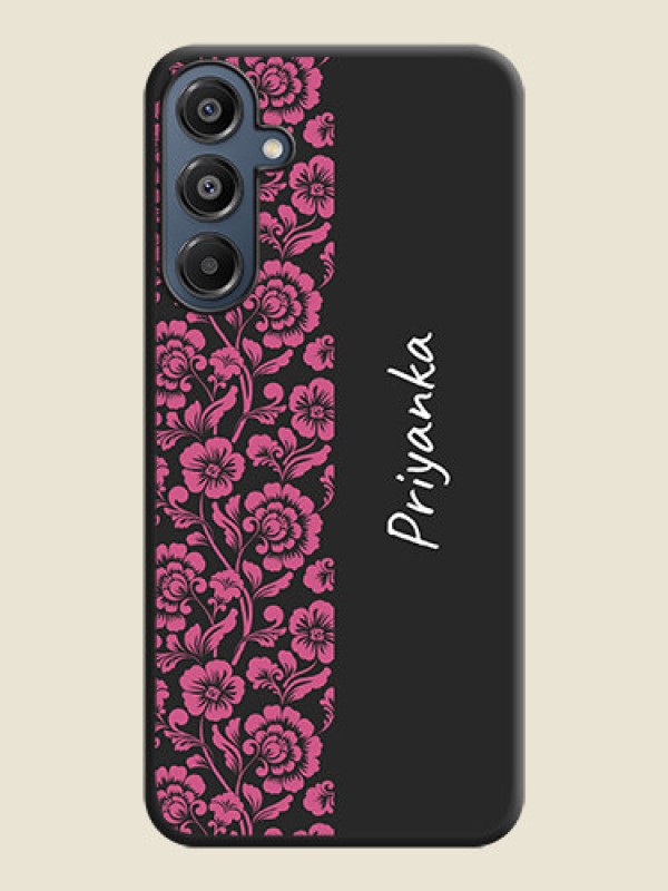 Custom Pink Floral Pattern Design With Custom Text On Space Black Custom Soft Matte Mobile Back Cover - Galaxy F16 5G