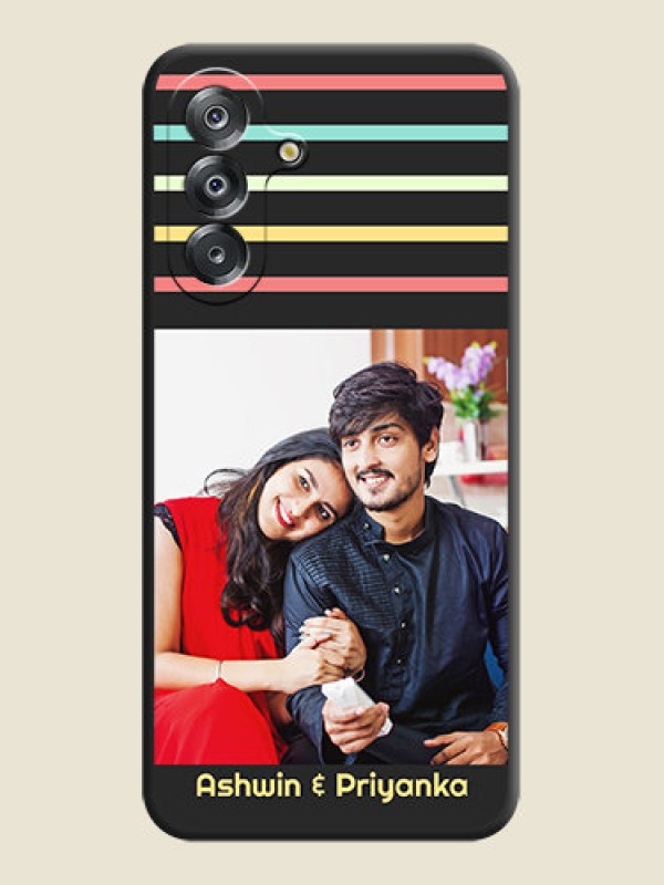 Custom Color Stripes with Photo and Text on Photo On Space Black Custom Soft Matte Mobile Back Cover - Samsung Galaxy F17 5G