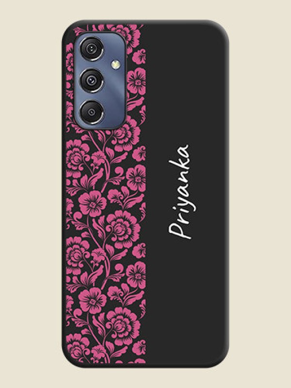 Custom Pink Floral Pattern Design With Custom Text On Space Black Personalized Soft Matte Phone Covers - Galaxy F34 5G